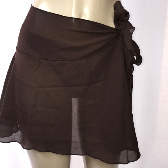 Zuliana Brown Solid Color Sarong With Side Tie With Lettuce Trim. New With Tags - Picture 1 of 3